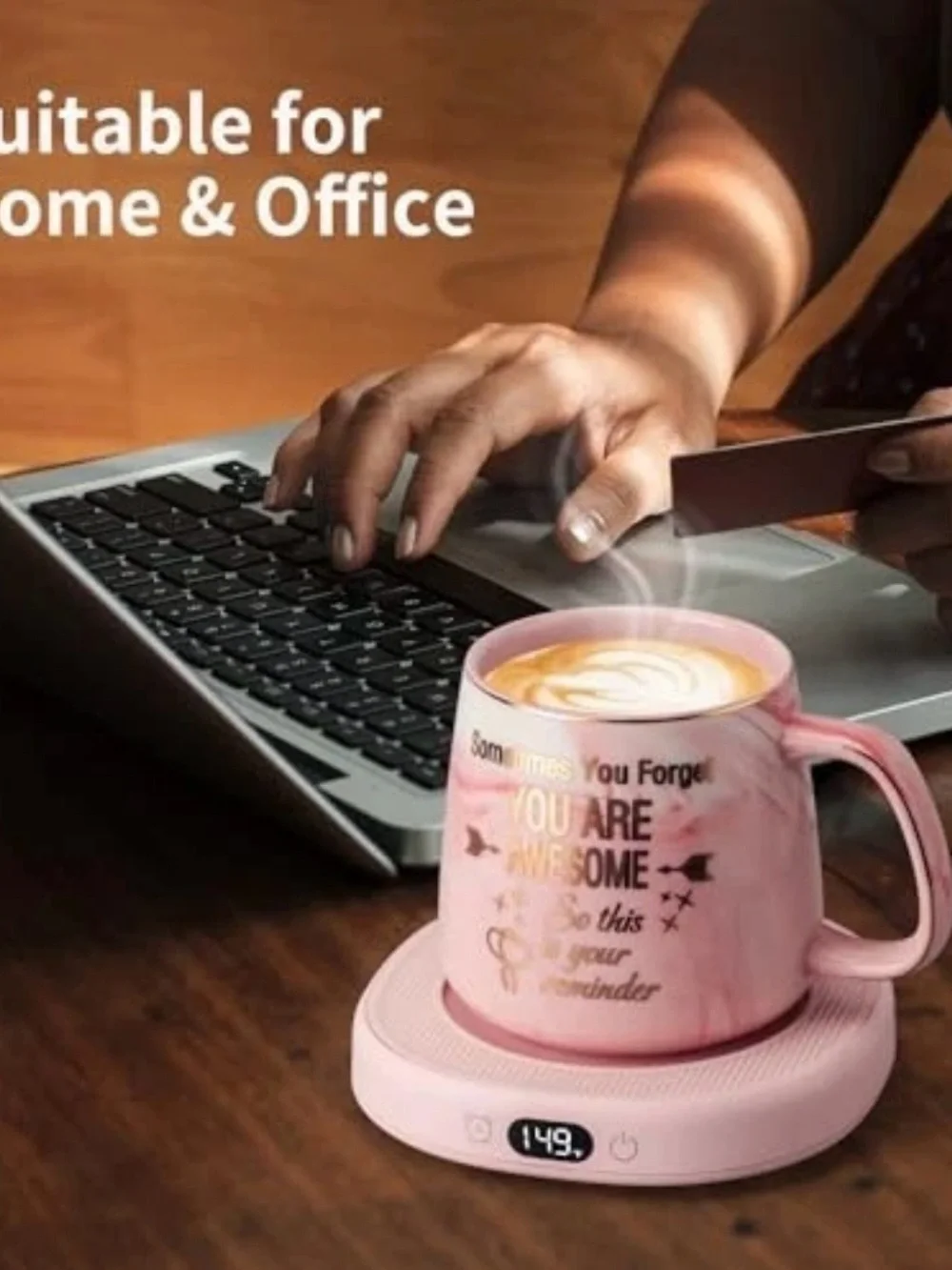 Coffee Mug Warmer & You are Awesome Set, AWESOME MUG with 4 Temp, Pink